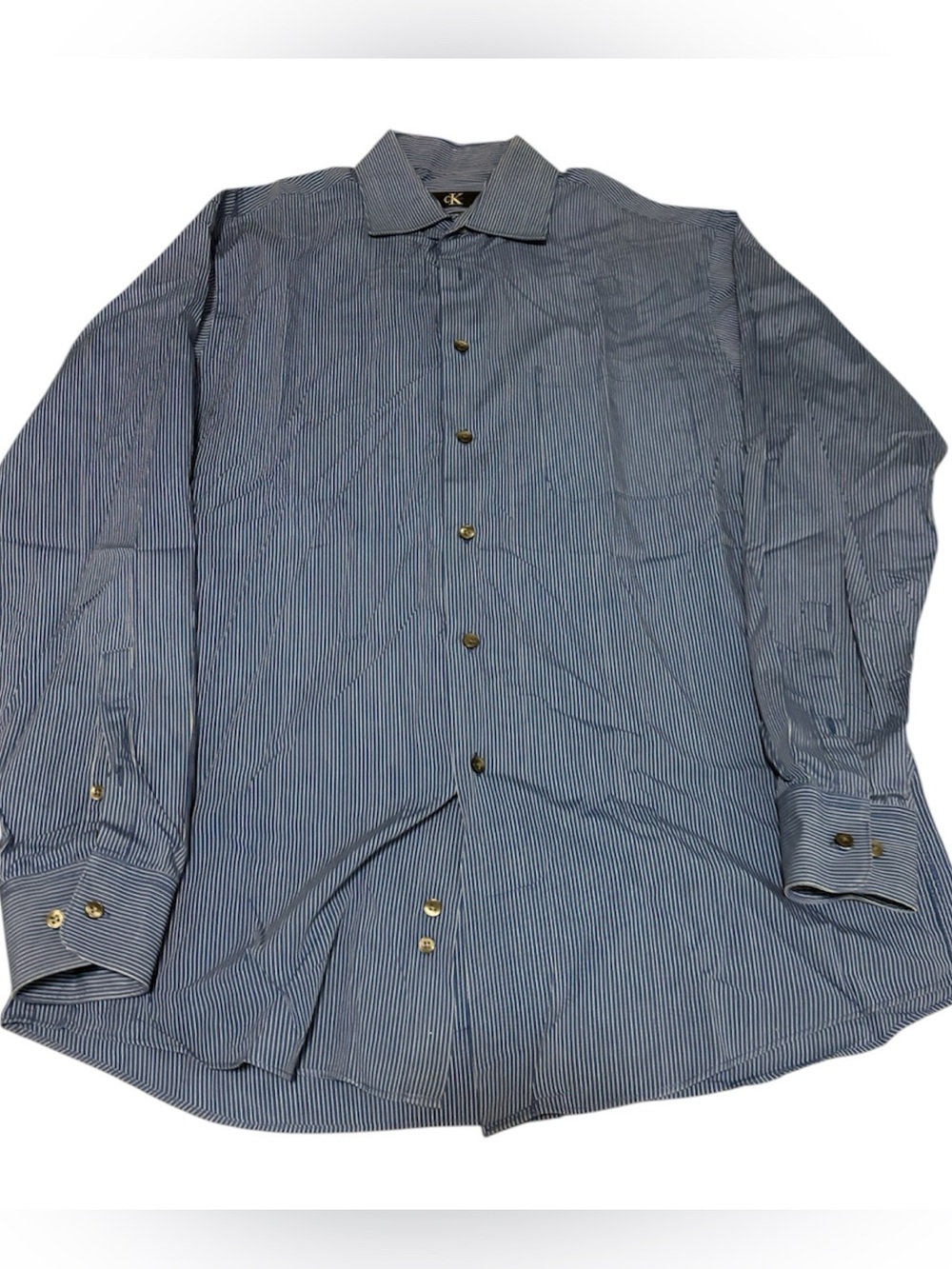 🧳Calvin Klein Men's Navy and White Pinstripe Dress Shirt